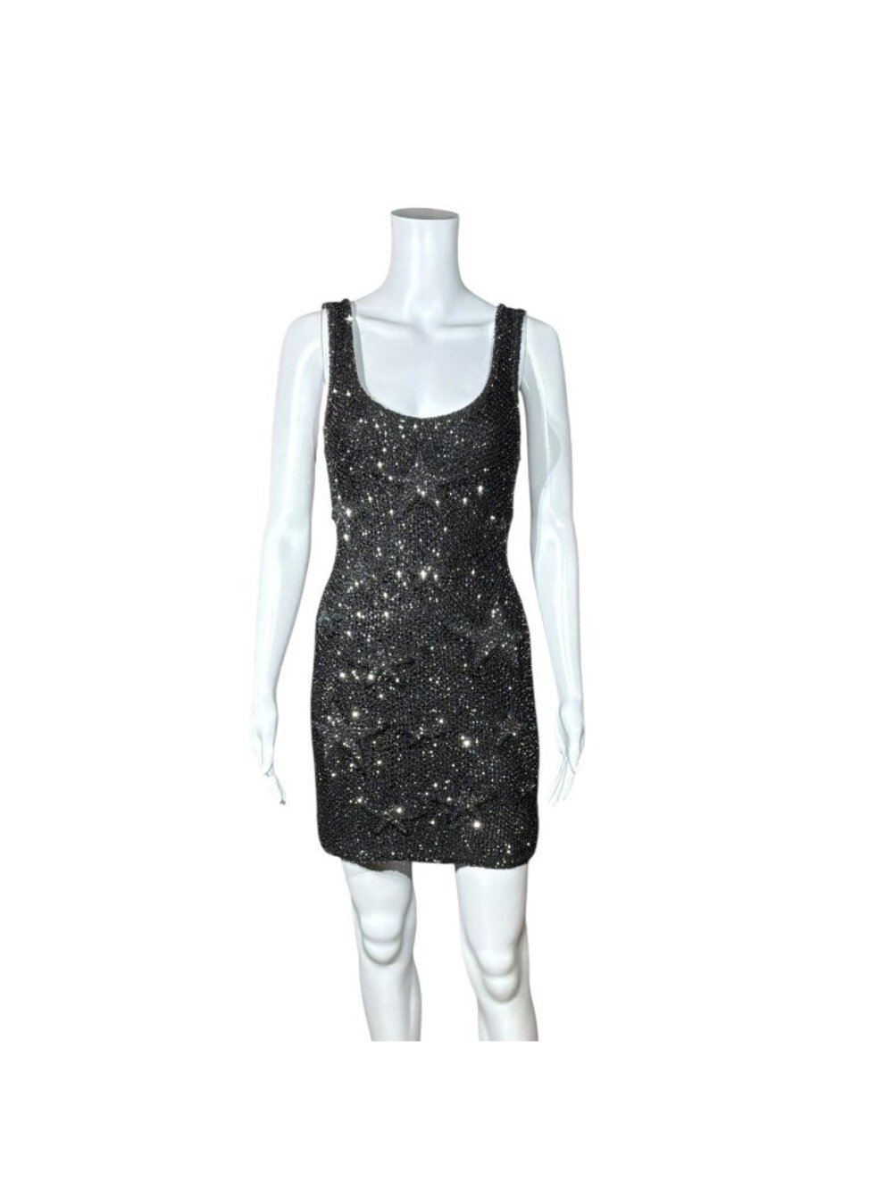 CHANEL BLACK STAR SEQUINED EMBROIDERED KNIT MINI DRESS sz 2
